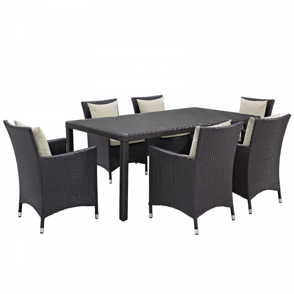 Convene 7 Piece Outdoor Patio Dining Set, Espresso Beige, EEI-2199-EXP-BEI-SET