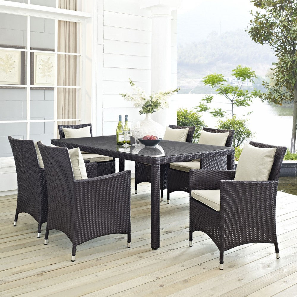 Convene 7 Piece Outdoor Patio Dining Set, Espresso Beige, EEI-2199-EXP-BEI-SET