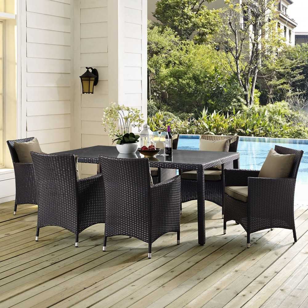 Convene 7 Piece Outdoor Patio Dining Set, Espresso Mocha, EEI-2199-EXP-MOC-SET