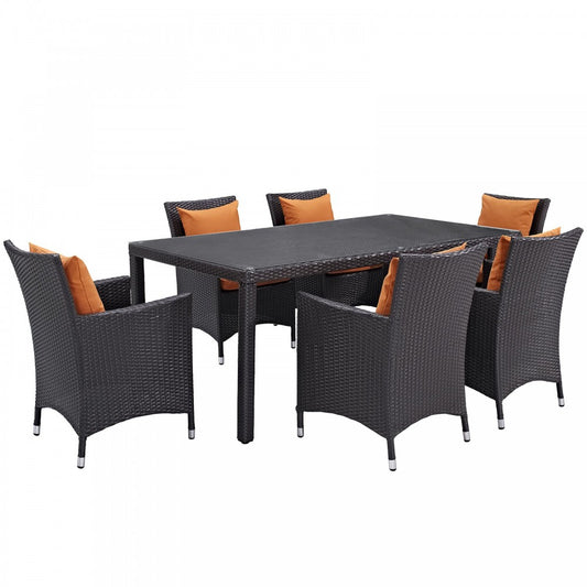 Convene 7 Piece Outdoor Patio Dining Set, Espresso Orange, EEI-2199-EXP-ORA-SET