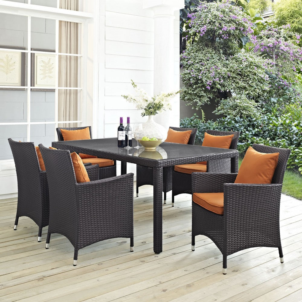 Convene 7 Piece Outdoor Patio Dining Set, Espresso Orange, EEI-2199-EXP-ORA-SET