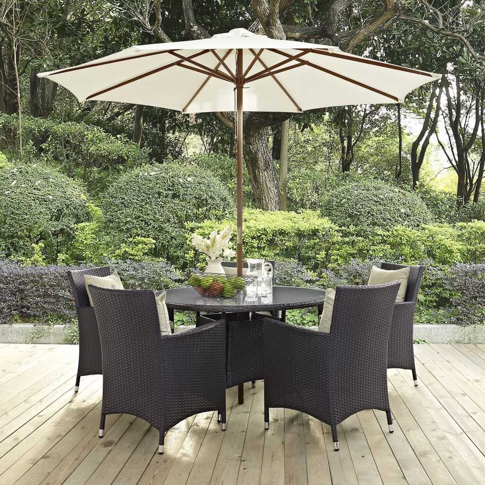 Convene 7 Piece Outdoor Patio Dining Set, Espresso Beige, EEI-2193-EXP-BEI-SET