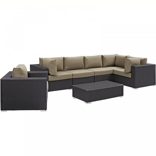 Convene 7 Piece Outdoor Patio Sectional Set, Espresso Mocha, EEI-2157-EXP-MOC-SET