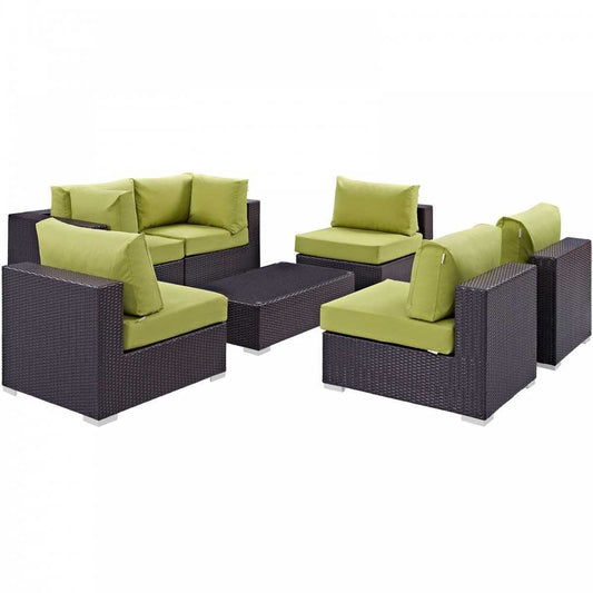 Convene 7 Piece Outdoor Patio Sectional Set, Espresso Peridot, EEI-2164-EXP-PER-SET