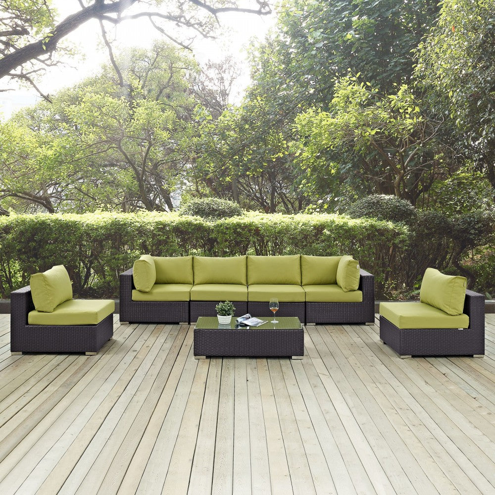 Convene 7 Piece Outdoor Patio Sectional Set, Espresso Peridot, EEI-2164-EXP-PER-SET