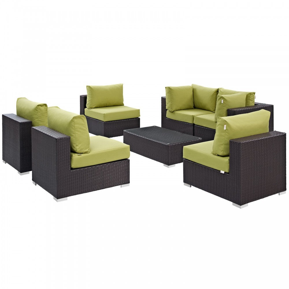 Convene 7 Piece Outdoor Patio Sectional Set, Espresso Peridot, EEI-2164-EXP-PER-SET