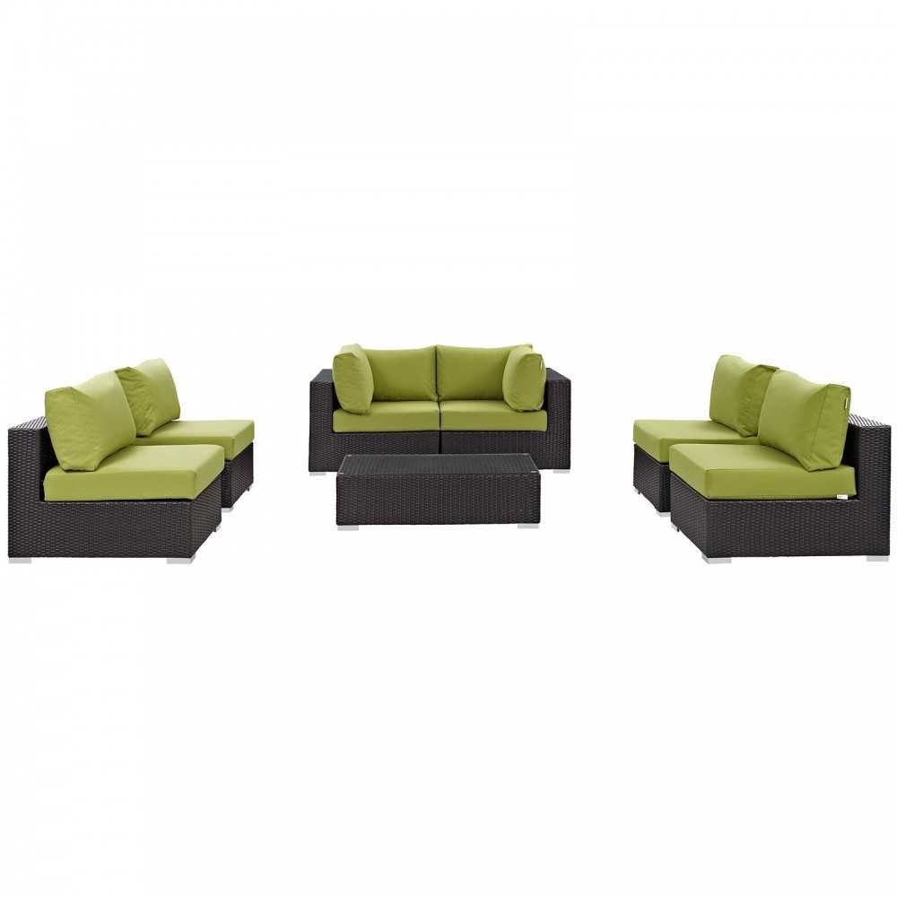 Convene 7 Piece Outdoor Patio Sectional Set, Espresso Peridot, EEI-2164-EXP-PER-SET