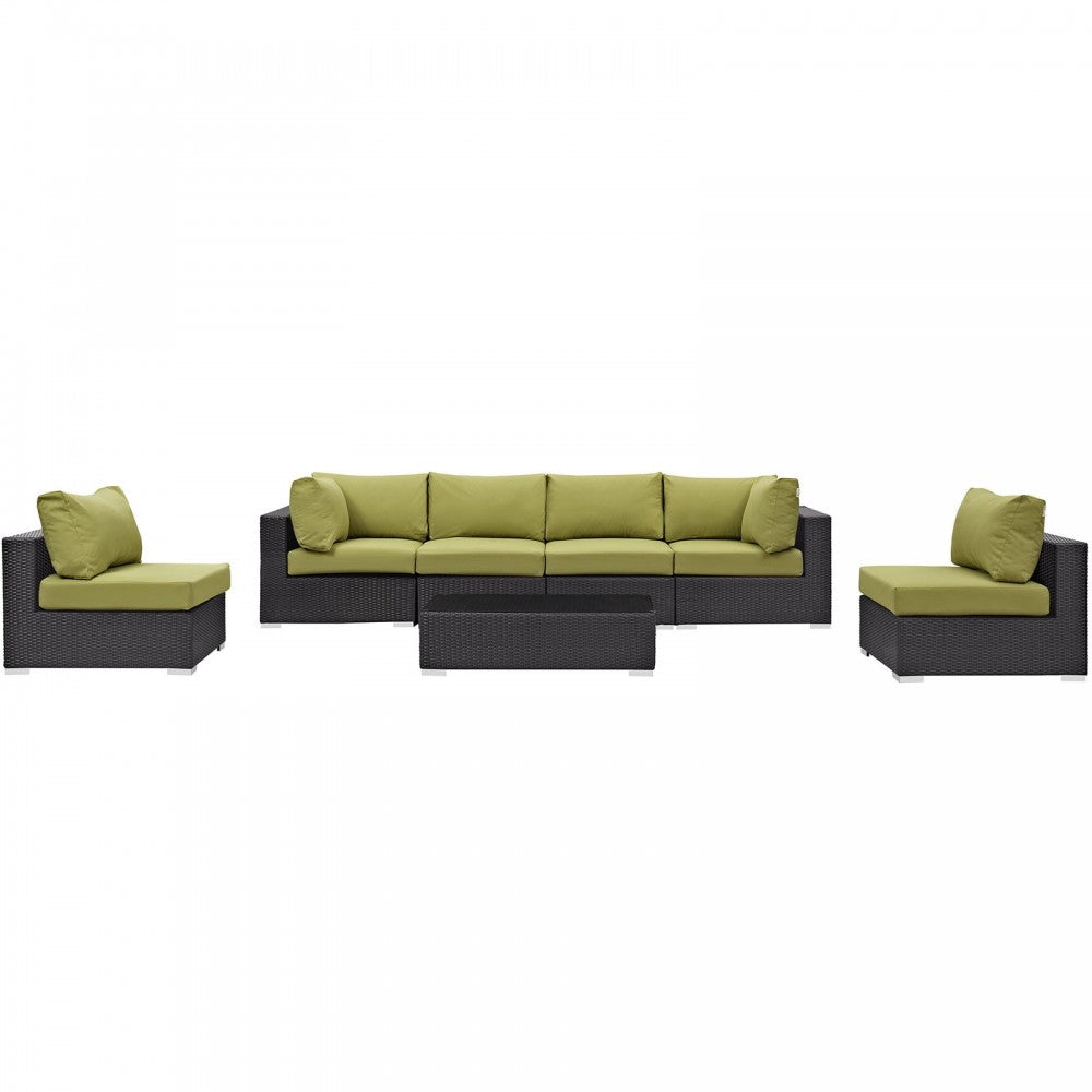 Convene 7 Piece Outdoor Patio Sectional Set, Espresso Peridot, EEI-2164-EXP-PER-SET