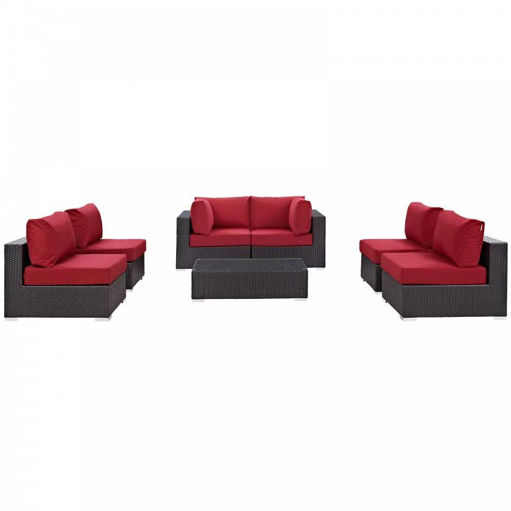 Convene 7 Piece Outdoor Patio Sectional Set, Espresso Red, EEI-2164-EXP-RED-SET