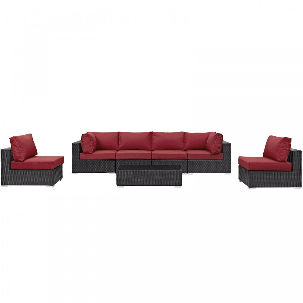 Convene 7 Piece Outdoor Patio Sectional Set, Espresso Red, EEI-2164-EXP-RED-SET
