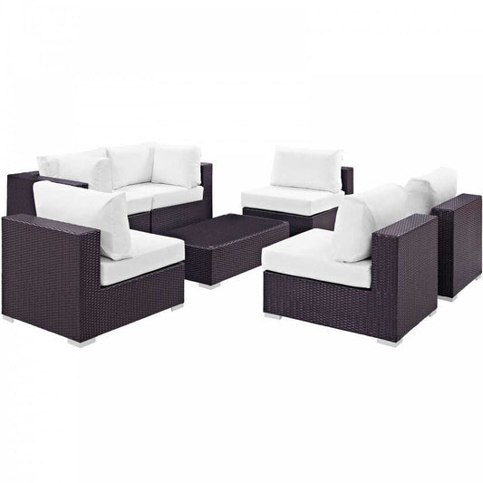 Convene 7 Piece Outdoor Patio Sectional Set, Espresso White, EEI-2164-EXP-WHI-SET