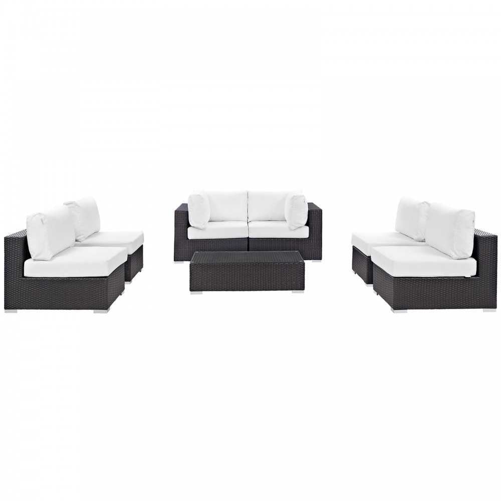 Convene 7 Piece Outdoor Patio Sectional Set, Espresso White, EEI-2164-EXP-WHI-SET