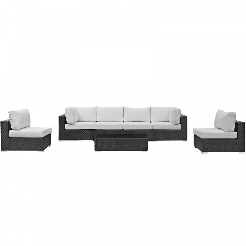 Convene 7 Piece Outdoor Patio Sectional Set, Espresso White, EEI-2164-EXP-WHI-SET