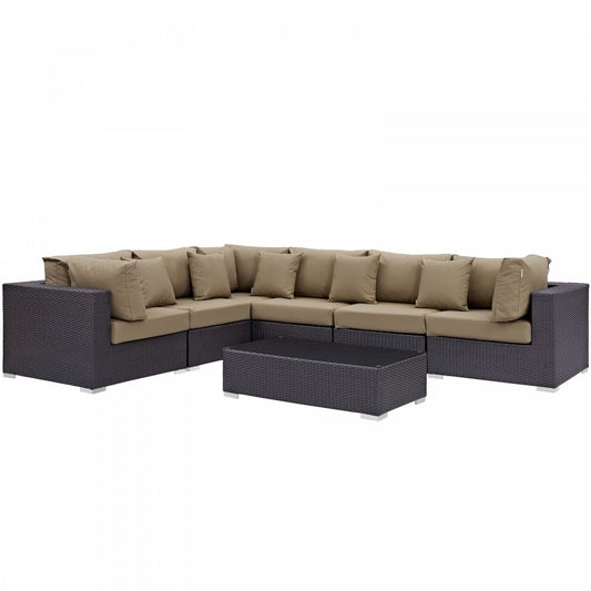 Convene 7 Piece Outdoor Patio Sectional Set, Espresso Mocha, EEI-2168-EXP-MOC-SET