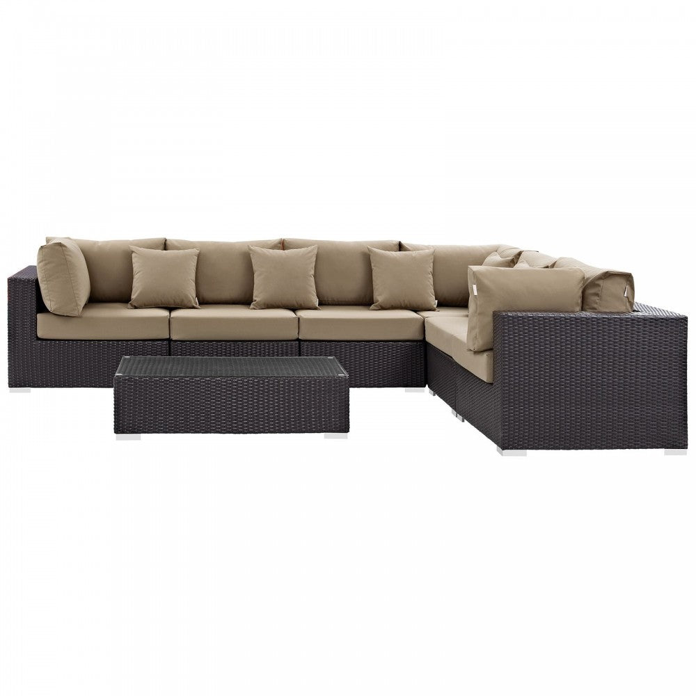 Convene 7 Piece Outdoor Patio Sectional Set, Espresso Mocha, EEI-2168-EXP-MOC-SET