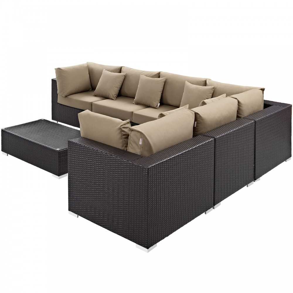 Convene 7 Piece Outdoor Patio Sectional Set, Espresso Mocha, EEI-2168-EXP-MOC-SET