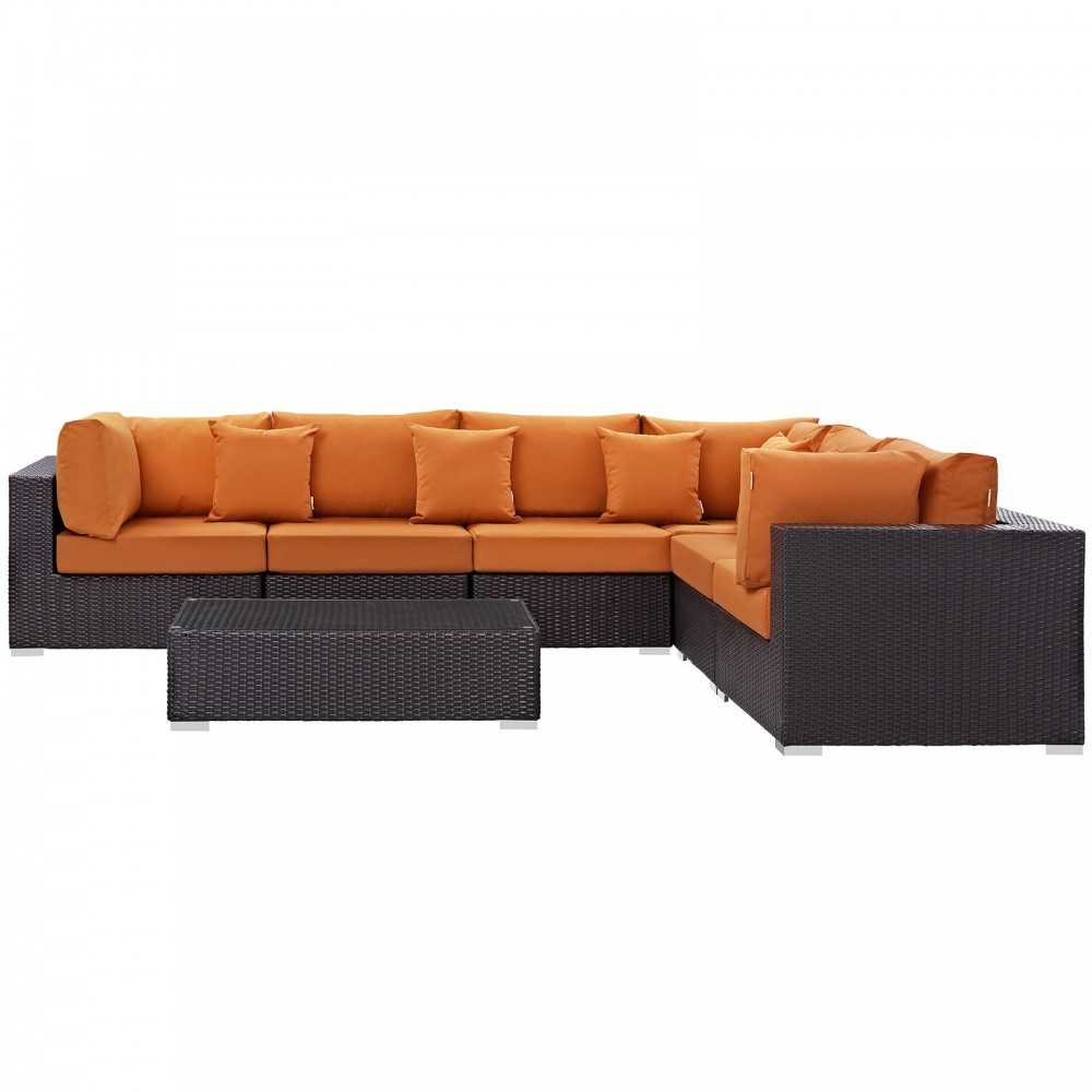 Convene 7 Piece Outdoor Patio Sectional Set, Expresso Orange, EEI-2168-EXP-ORA-SET