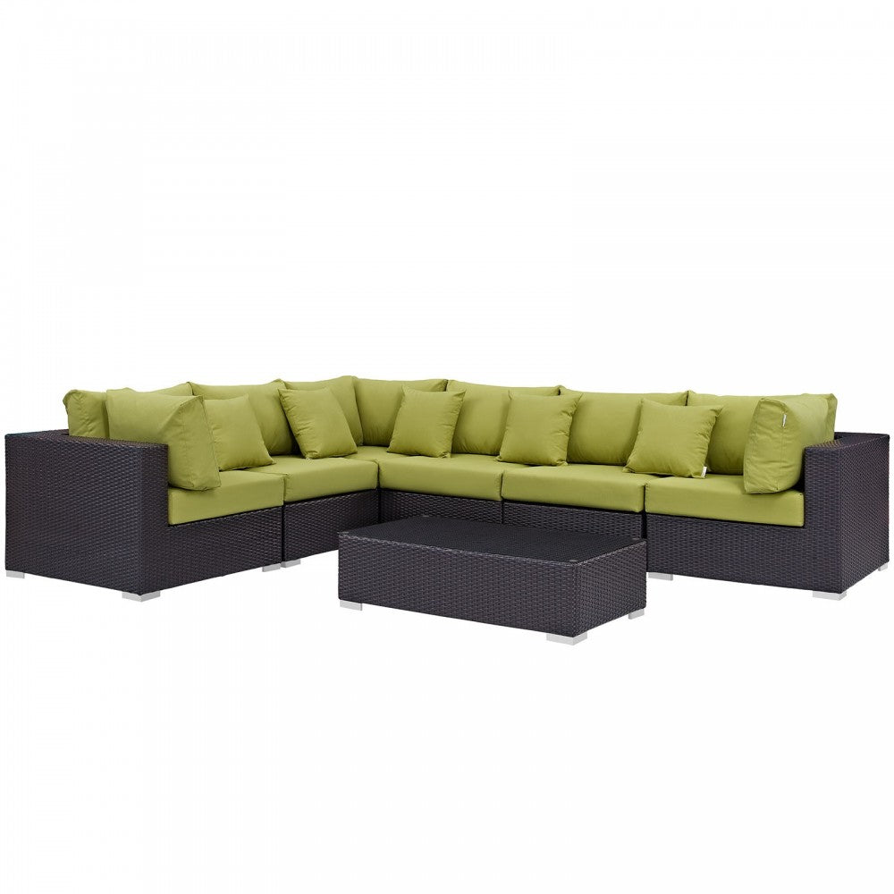 Convene 7 Piece Outdoor Patio Sectional Set, Expresso Peridot, EEI-2168-EXP-PER-SET