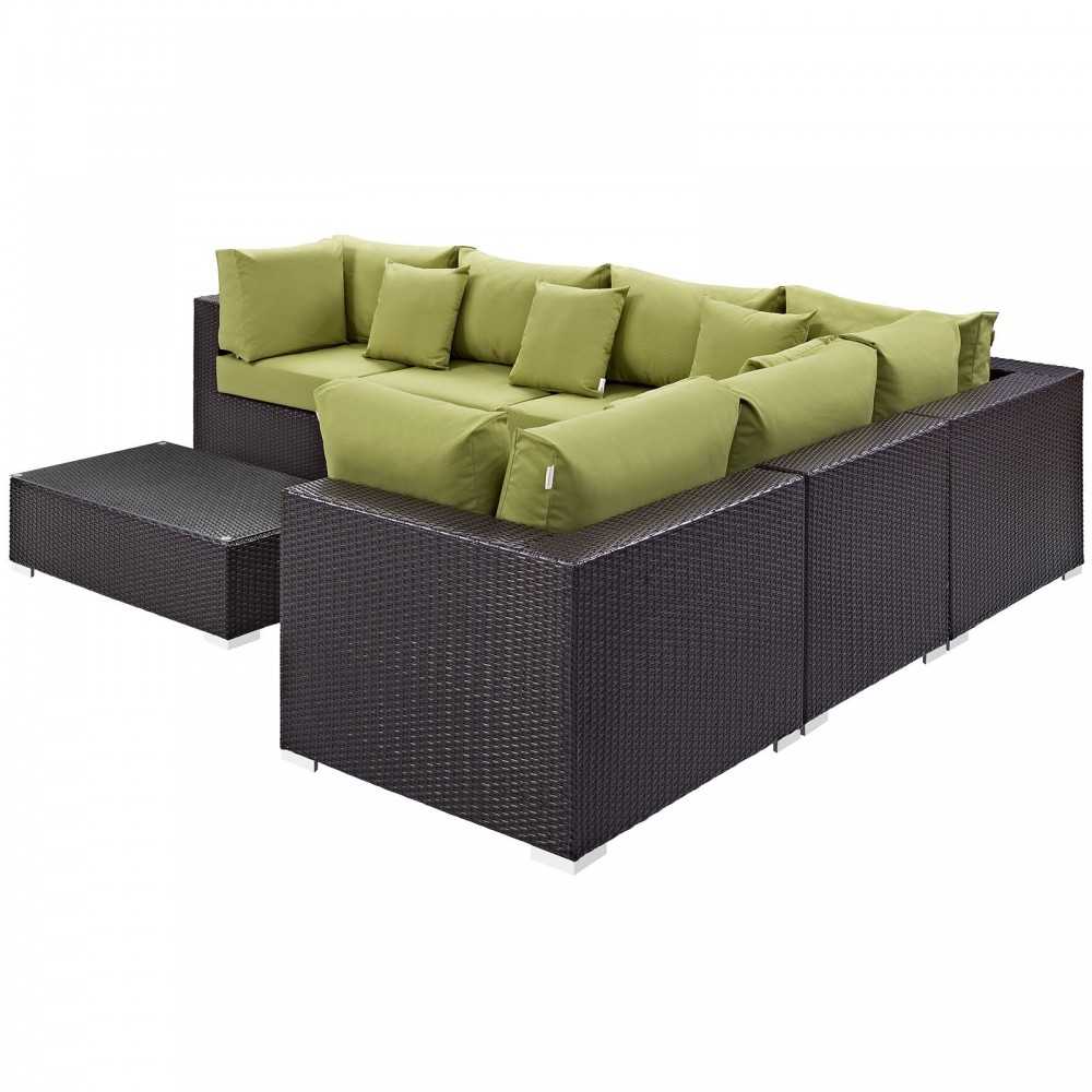 Convene 7 Piece Outdoor Patio Sectional Set, Expresso Peridot, EEI-2168-EXP-PER-SET