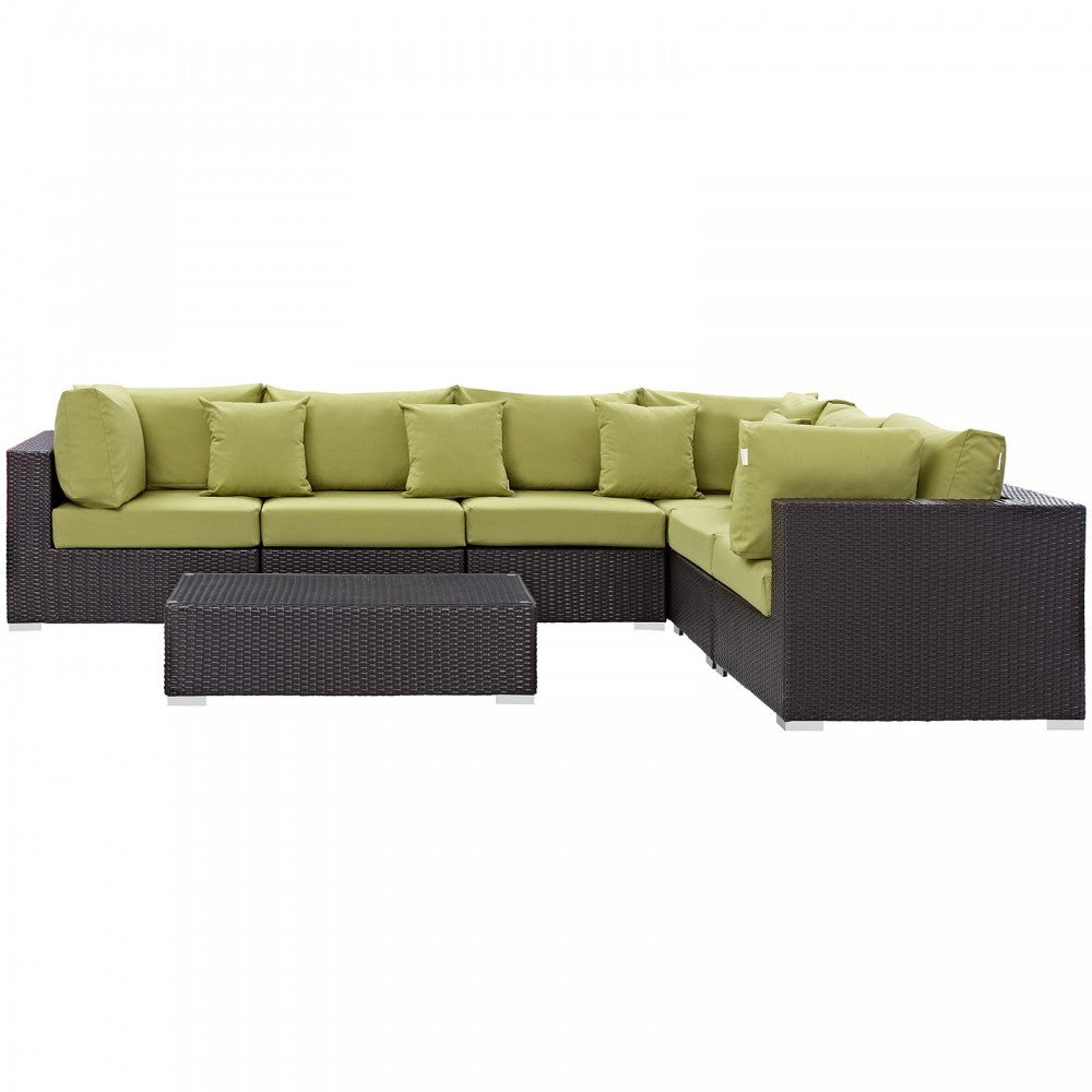 Convene 7 Piece Outdoor Patio Sectional Set, Expresso Peridot, EEI-2168-EXP-PER-SET