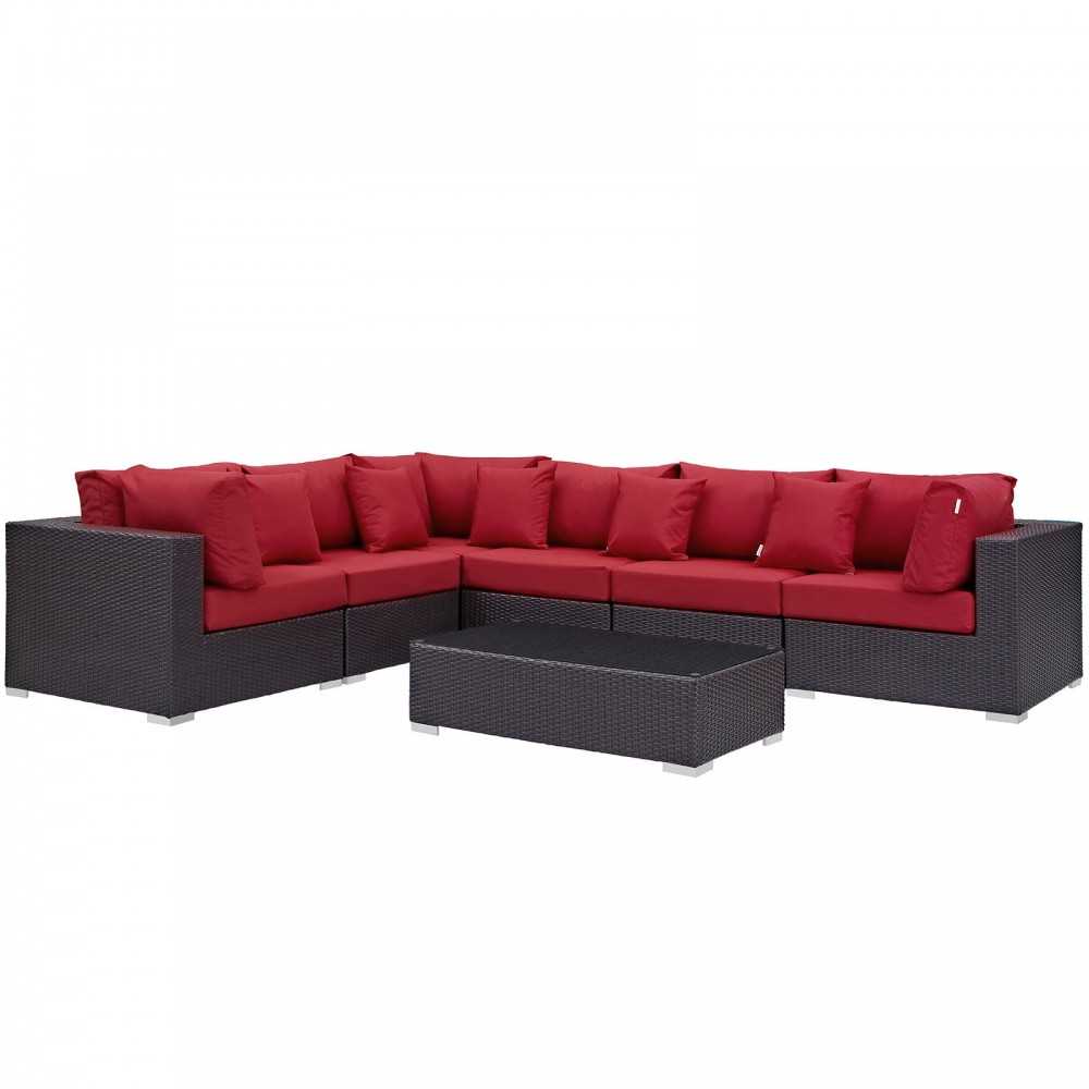 Convene 7 Piece Outdoor Patio Sectional Set, Expresso Red, EEI-2168-EXP-RED-SET