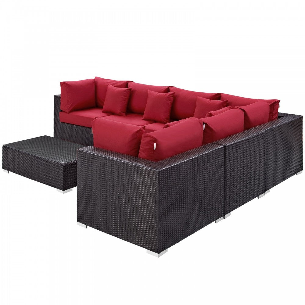 Convene 7 Piece Outdoor Patio Sectional Set, Expresso Red, EEI-2168-EXP-RED-SET