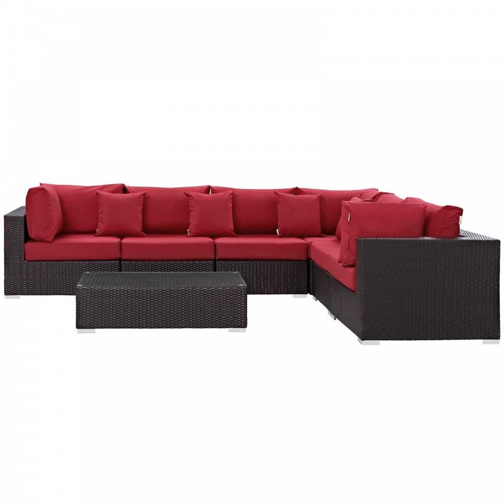 Convene 7 Piece Outdoor Patio Sectional Set, Expresso Red, EEI-2168-EXP-RED-SET