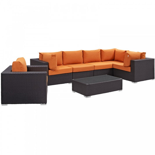 Convene 7 Piece Outdoor Patio Sectional Set, Espresso Orange, EEI-2157-EXP-ORA-SET