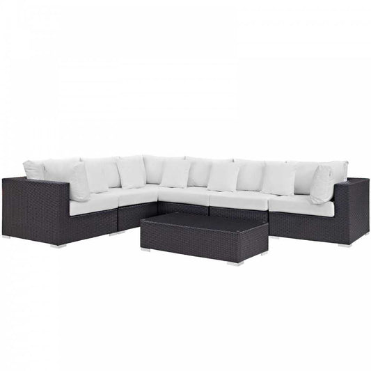 Convene 7 Piece Outdoor Patio Sectional Set, Espresso White, EEI-2168-EXP-WHI-SET