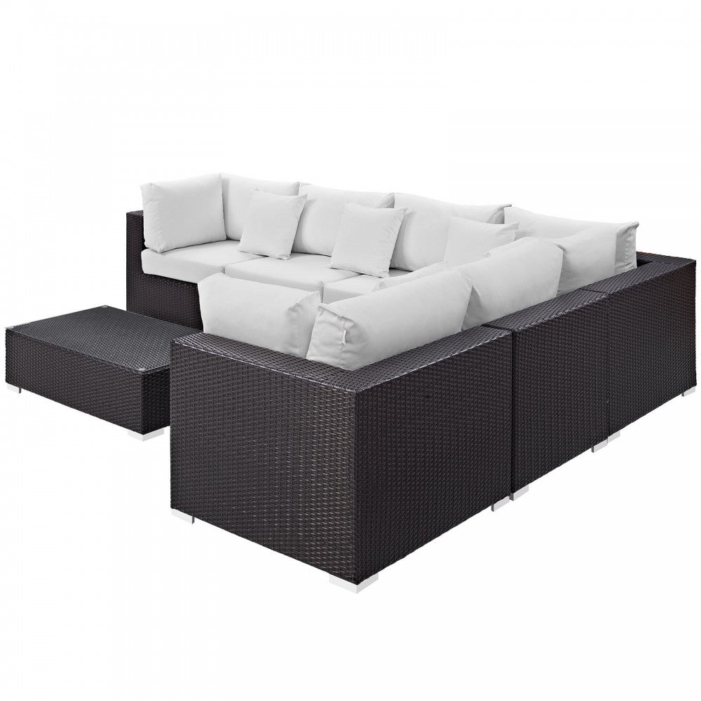 Convene 7 Piece Outdoor Patio Sectional Set, Espresso White, EEI-2168-EXP-WHI-SET