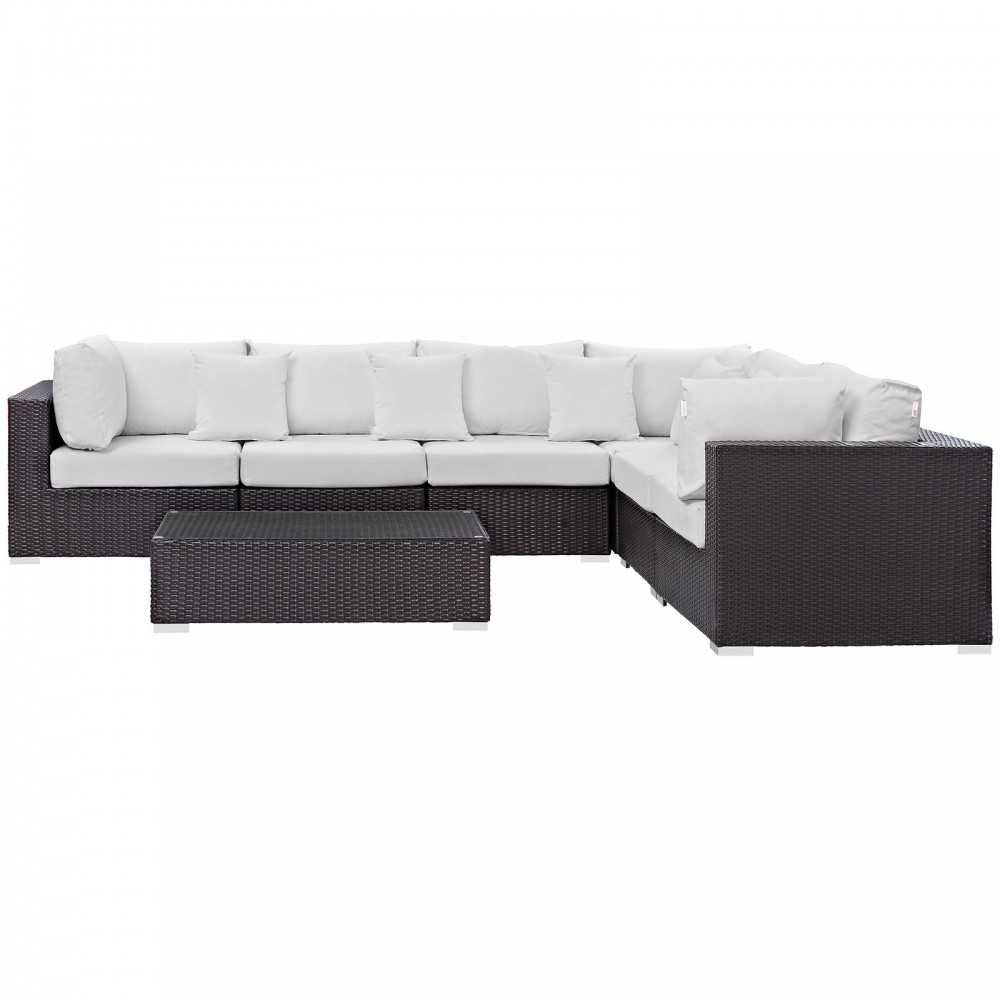 Convene 7 Piece Outdoor Patio Sectional Set, Espresso White, EEI-2168-EXP-WHI-SET
