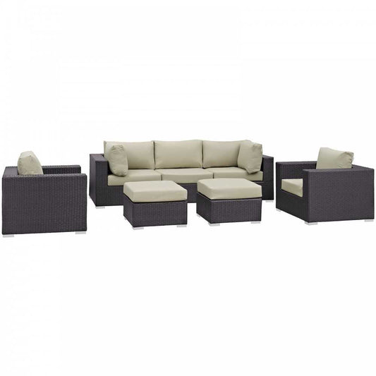 Convene 7 Piece Outdoor Patio Sectional Set, Espresso Beige, EEI-2200-EXP-BEI-SET