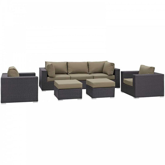 Convene 7 Piece Outdoor Patio Sectional Set, Espresso Mocha, EEI-2200-EXP-MOC-SET