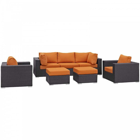 Convene 7 Piece Outdoor Patio Sectional Set, Espresso Orange, EEI-2200-EXP-ORA-SET