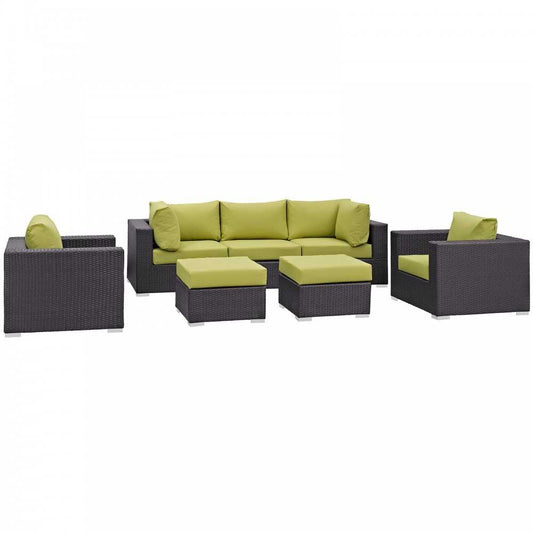 Convene 7 Piece Outdoor Patio Sectional Set, Espresso Peridot, EEI-2200-EXP-PER-SET