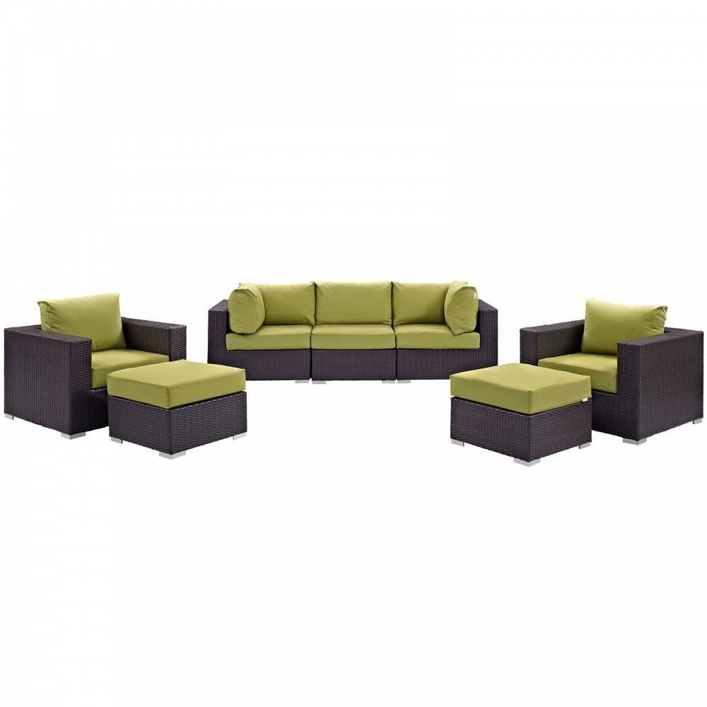 Convene 7 Piece Outdoor Patio Sectional Set, Espresso Peridot, EEI-2200-EXP-PER-SET