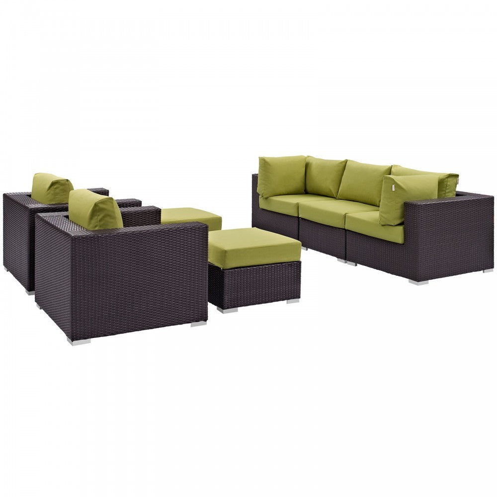 Convene 7 Piece Outdoor Patio Sectional Set, Espresso Peridot, EEI-2200-EXP-PER-SET