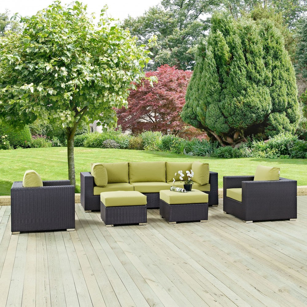 Convene 7 Piece Outdoor Patio Sectional Set, Espresso Peridot, EEI-2200-EXP-PER-SET