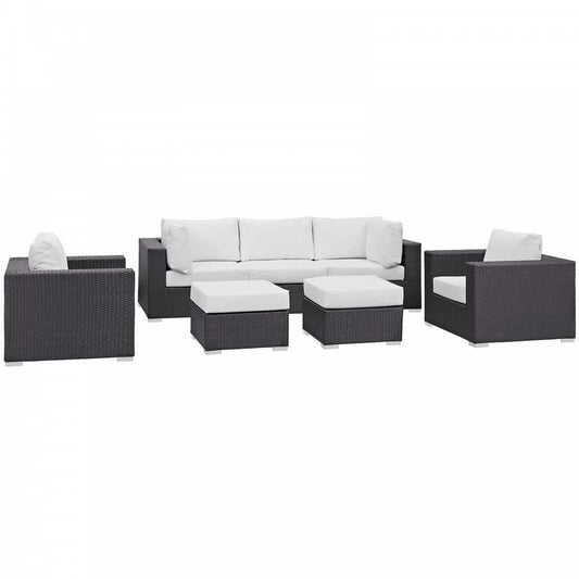 Convene 7 Piece Outdoor Patio Sectional Set, Espresso White, EEI-2200-EXP-WHI-SET