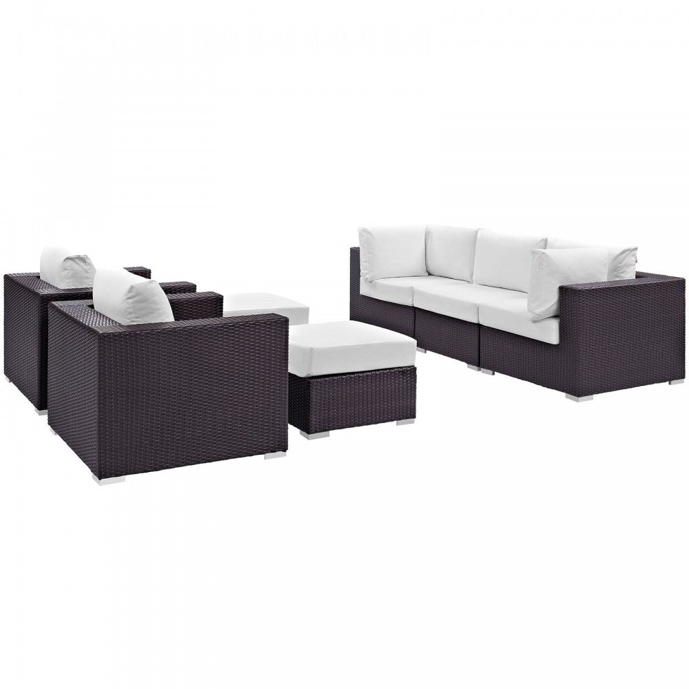 Convene 7 Piece Outdoor Patio Sectional Set, Espresso White, EEI-2200-EXP-WHI-SET