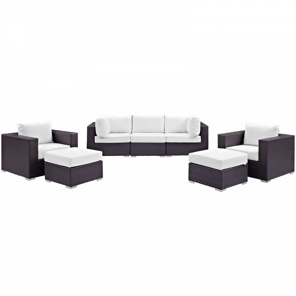 Convene 7 Piece Outdoor Patio Sectional Set, Espresso White, EEI-2200-EXP-WHI-SET