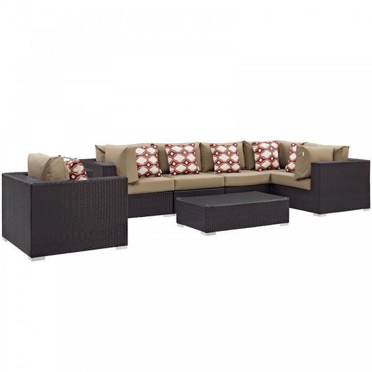 Convene 7 Piece Outdoor Patio Sectional Set, Espresso Mocha, EEI-2350-EXP-MOC-SET