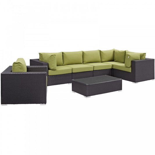 Convene 7 Piece Outdoor Patio Sectional Set, Espresso Peridot, EEI-2157-EXP-PER-SET