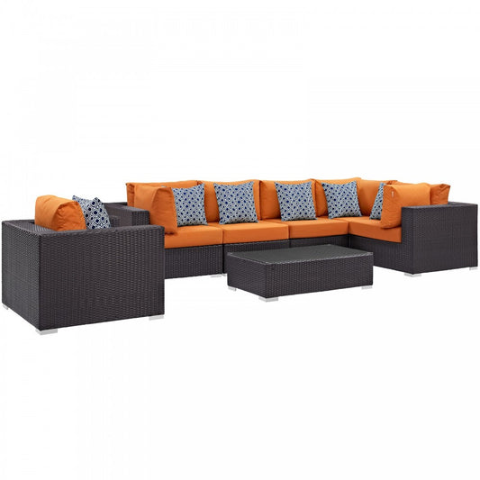 Convene 7 Piece Outdoor Patio Sectional Set, Espresso Orange, EEI-2350-EXP-ORA-SET