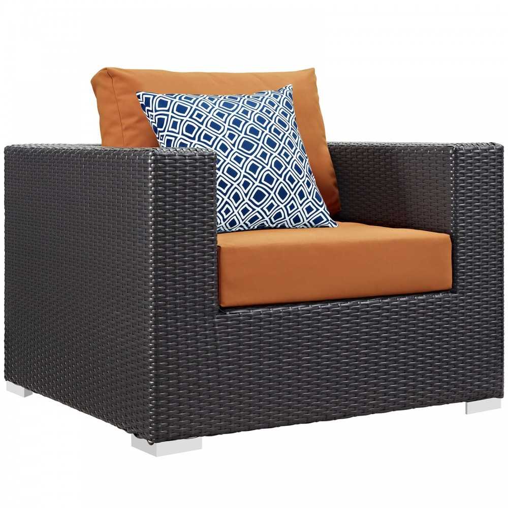 Convene 7 Piece Outdoor Patio Sectional Set, Espresso Orange, EEI-2350-EXP-ORA-SET