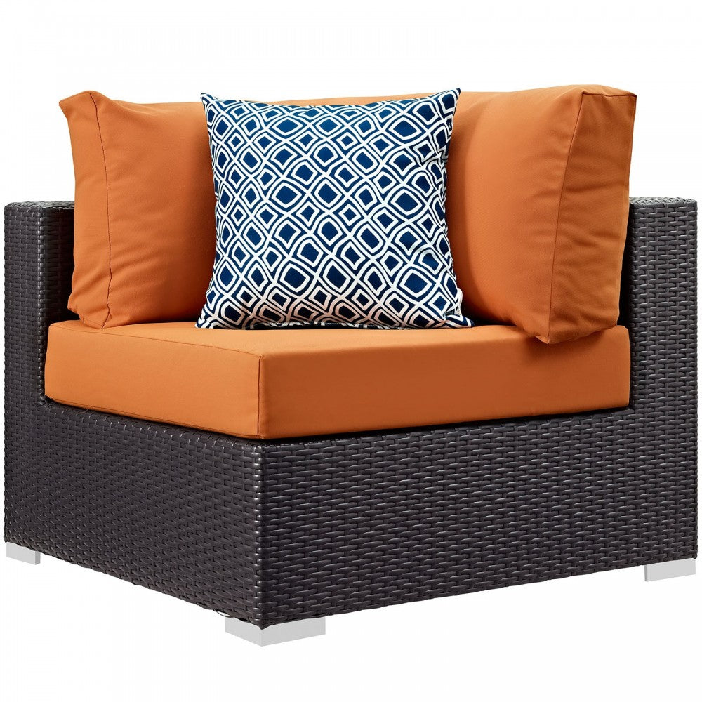 Convene 7 Piece Outdoor Patio Sectional Set, Espresso Orange, EEI-2350-EXP-ORA-SET