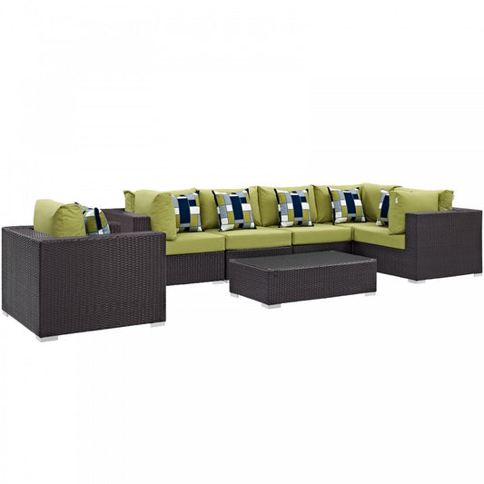 Convene 7 Piece Outdoor Patio Sectional Set, Espresso Peridot, EEI-2350-EXP-PER-SET