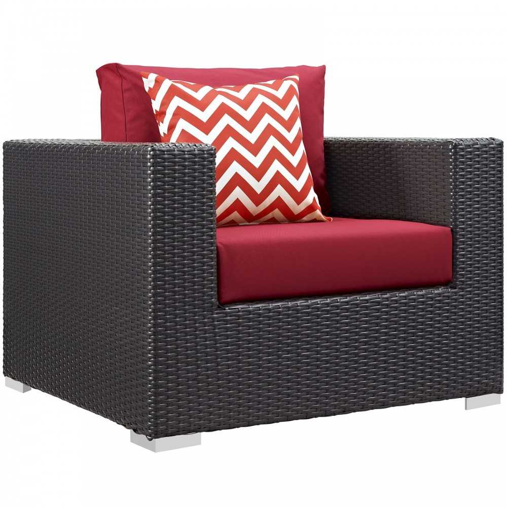 Convene 7 Piece Outdoor Patio Sectional Set, Espresso Red, EEI-2350-EXP-RED-SET