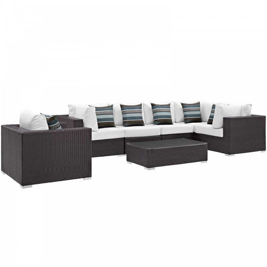 Convene 7 Piece Outdoor Patio Sectional Set, Espresso White, EEI-2350-EXP-WHI-SET