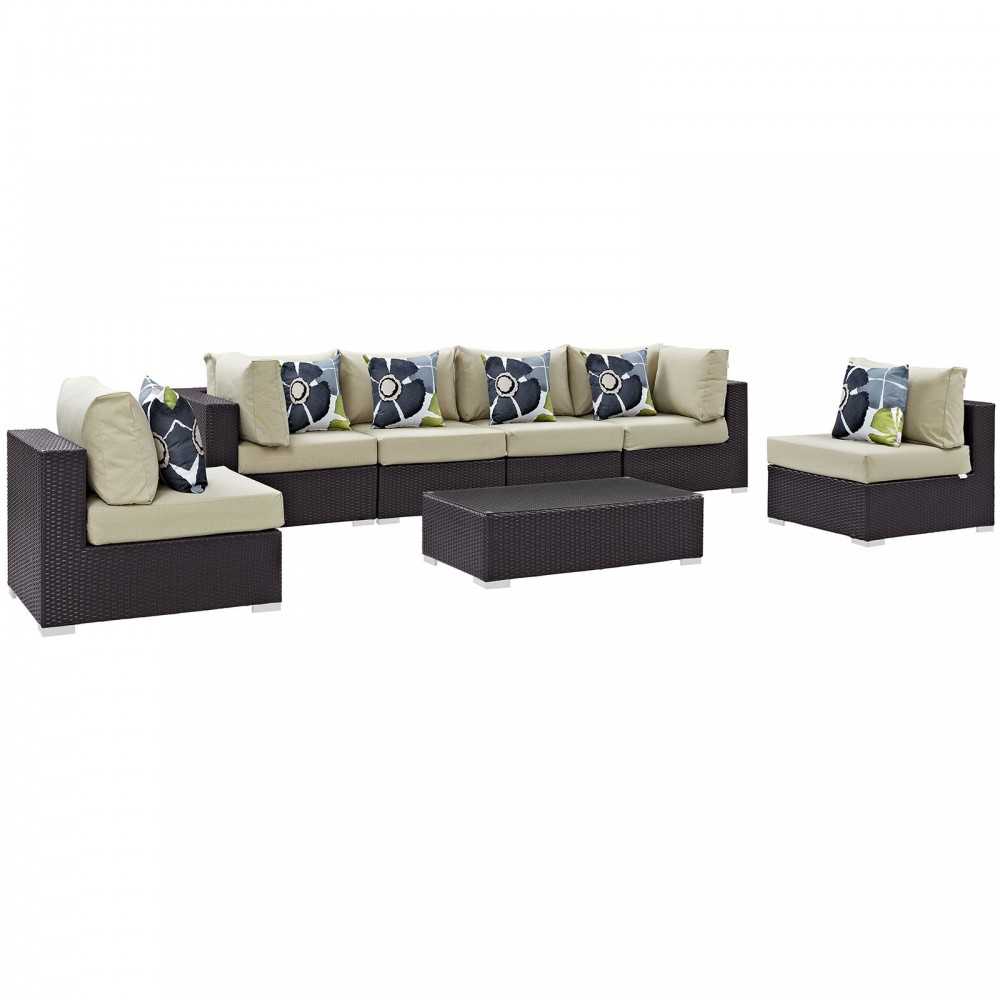 Convene 7 Piece Outdoor Patio Sectional Set, Espresso Beige, EEI-2357-EXP-BEI-SET